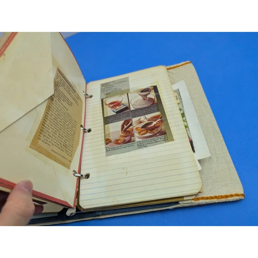 1970s Handwritten Clipped Vintage Retro Recipe Binder Embroidered Cover NYC